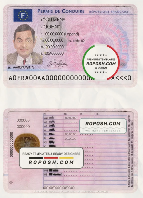 France driving license template in PSD format roposh