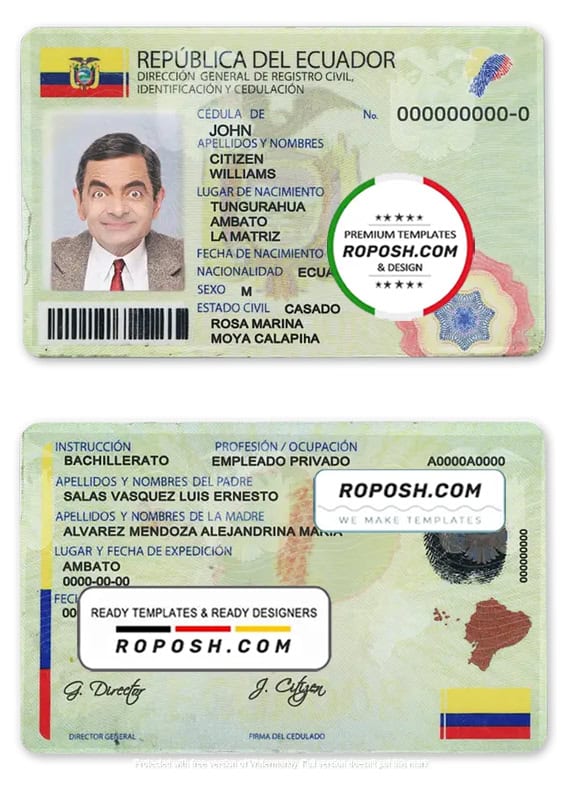 Ecuador ID template in PSD format, fully editable roposh