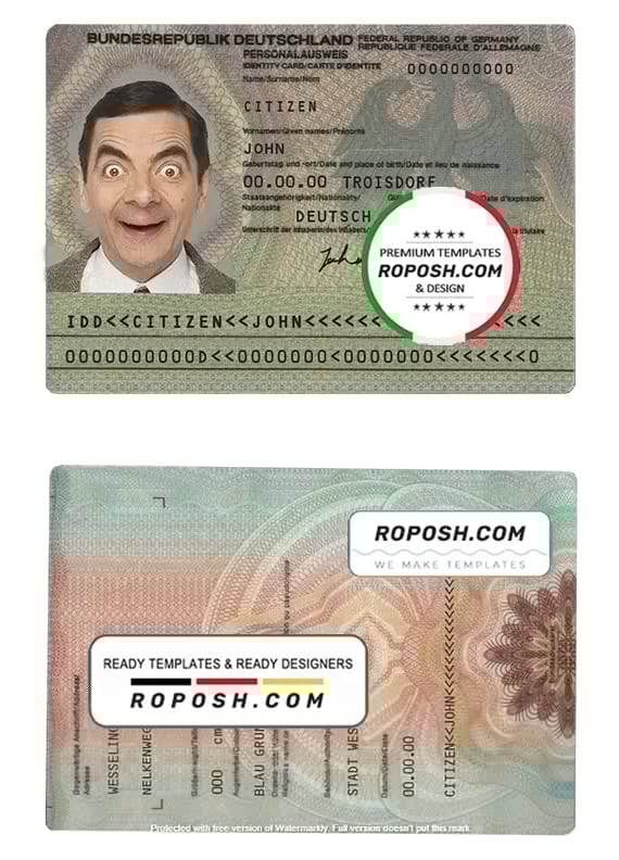 Germany ID template in PSD format, fully editable, with all fonts (2010