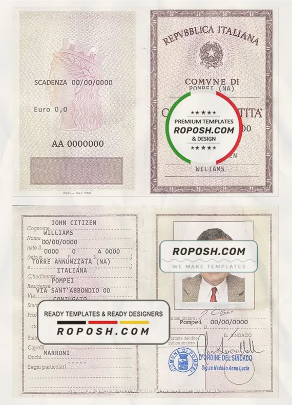 Italy Identity Card (La Carta D'Identita' Italiana) template in PSD