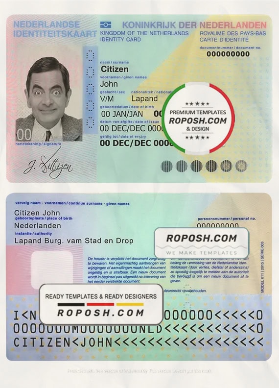 Netherlands ID template in PSD format roposh