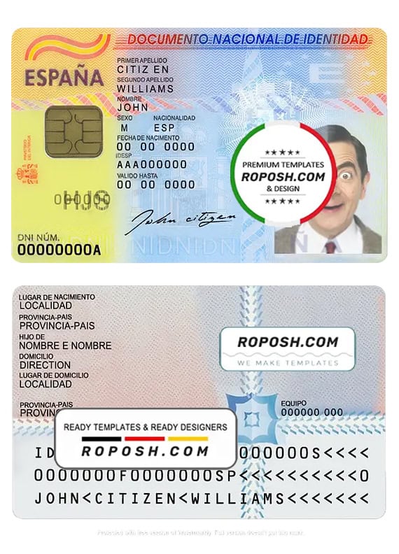 Spain ID template in PSD format, fully editable (2016 present) roposh