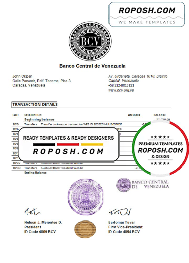 Venezuela Banco Central de Venezuela bank statement easy to fill