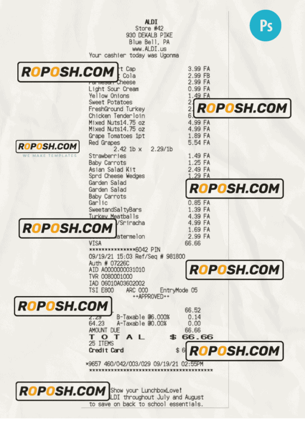 ALDI STORE receipt template PSD template roposh