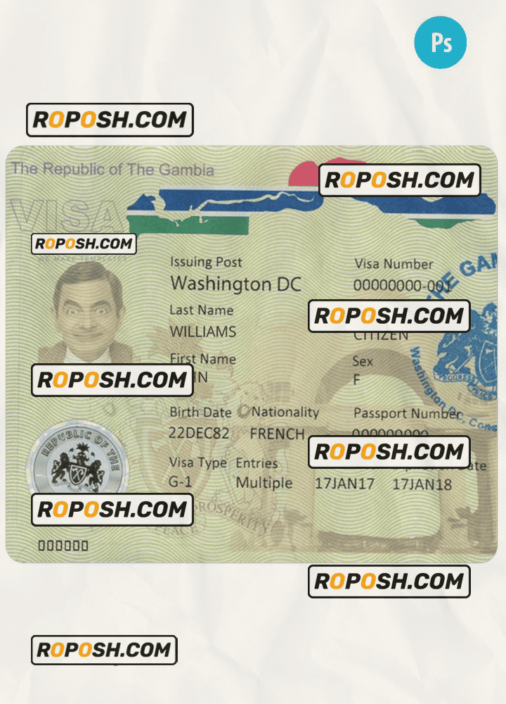 GAMBIA entry visa PSD template, fully editable roposh
