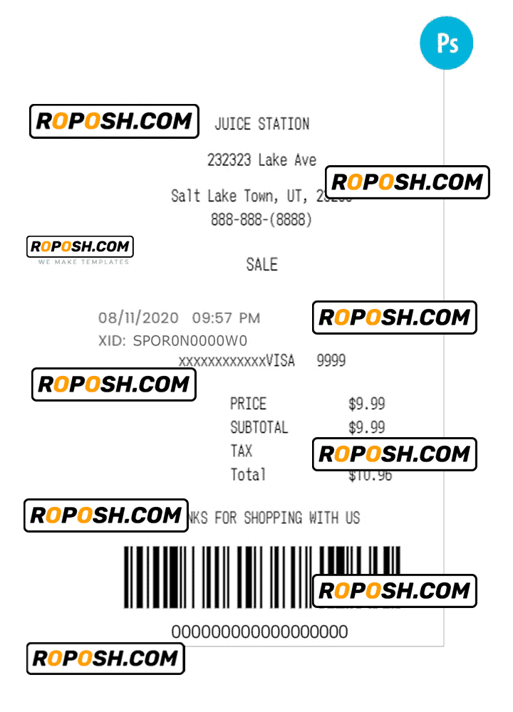 JUICE STATION payment check PSD template roposh