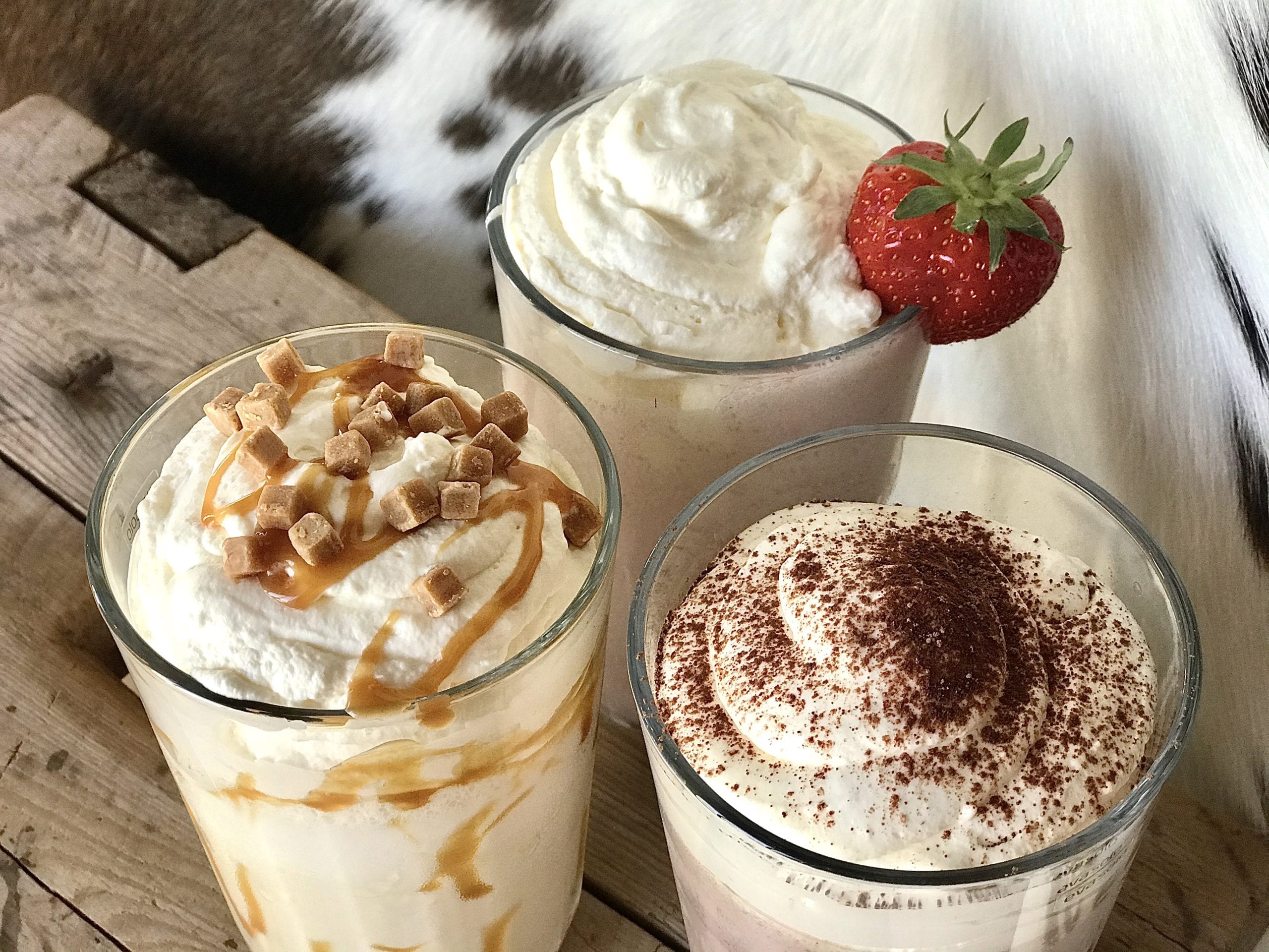 Milkshake i tre ulike varianter Rørosmeieriet