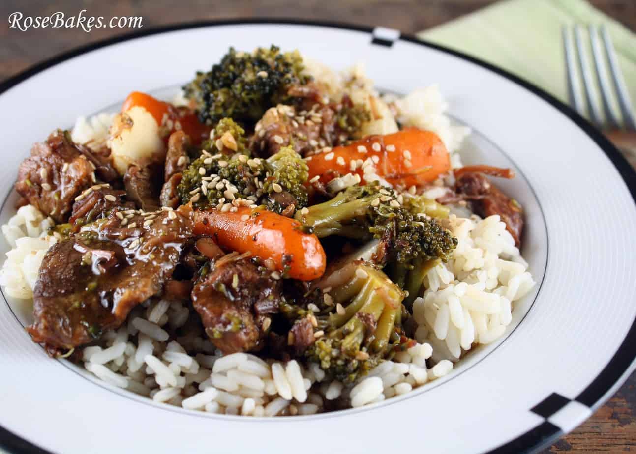 Crock Pot Beef & Veggies Over Rice