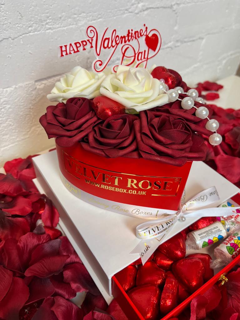 Valentines Day Roses And Chocolate Box Roses With Luxury Chocolates