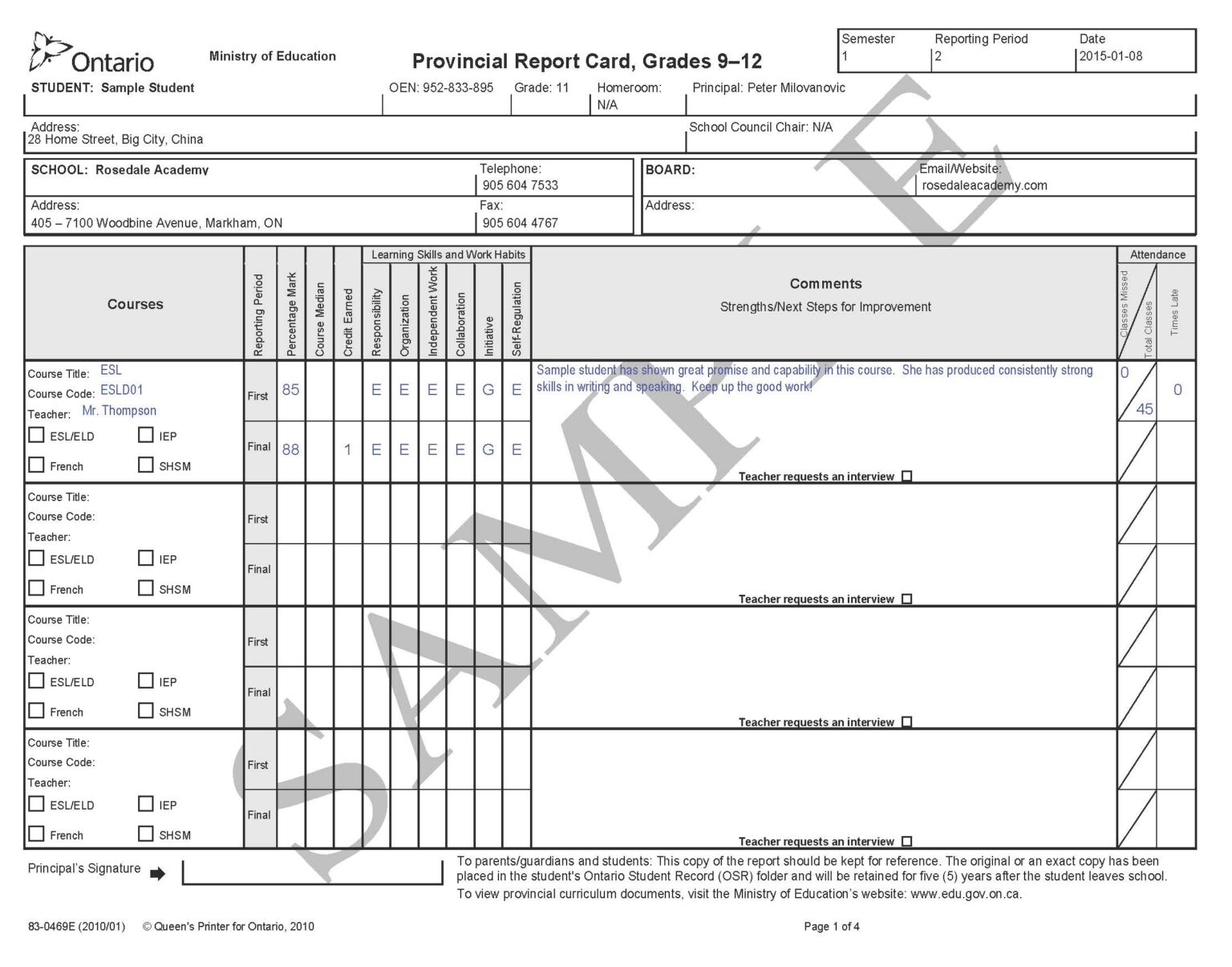 Ontario Secondary School Diploma (OSSD) Rosedale