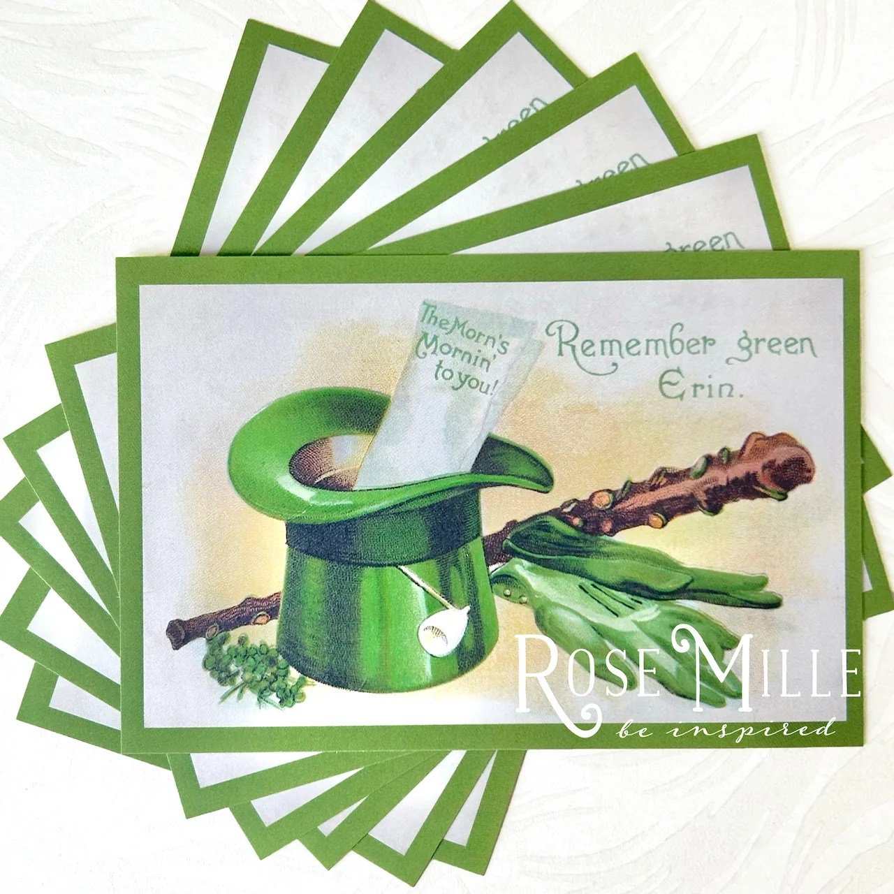 Green Top Hat Layering PostCards Rose Mille