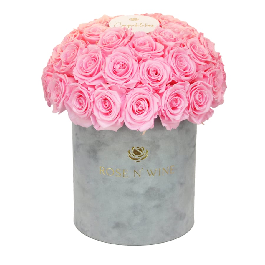 Classy Box Różowe Róże Wieczne Szary Flowerbox Rose n' Wine