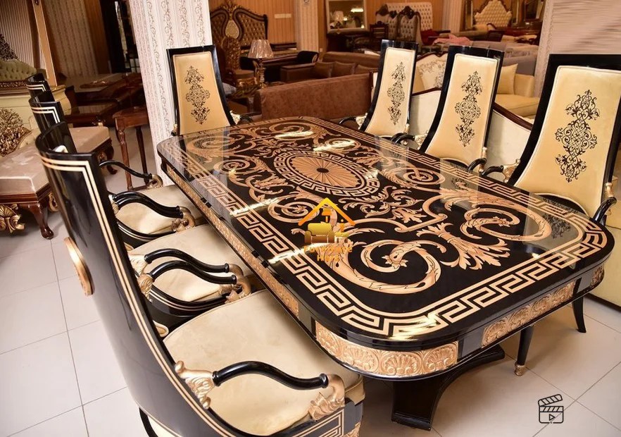 Black & Golden Fancy Dining Set Rose Wood Furniture