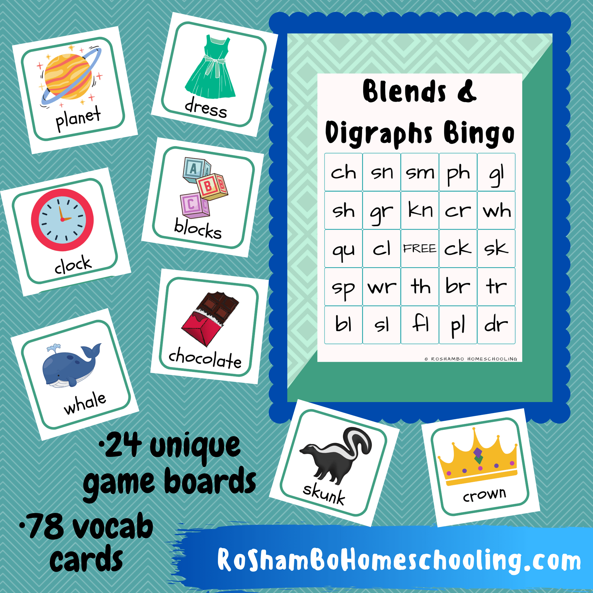 Blends & Digraphs Bingo RoShamBo Homeschooling