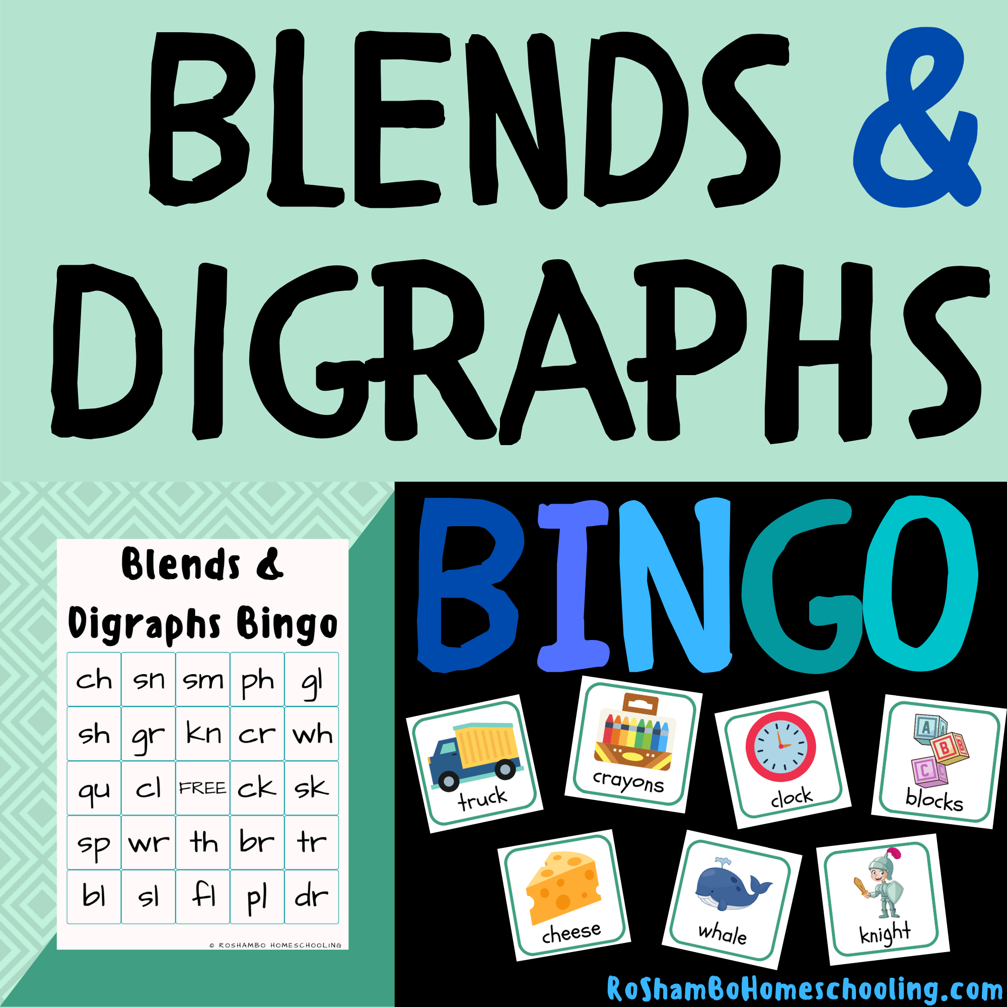 Blends & Digraphs Bingo - RoShamBo Homeschooling