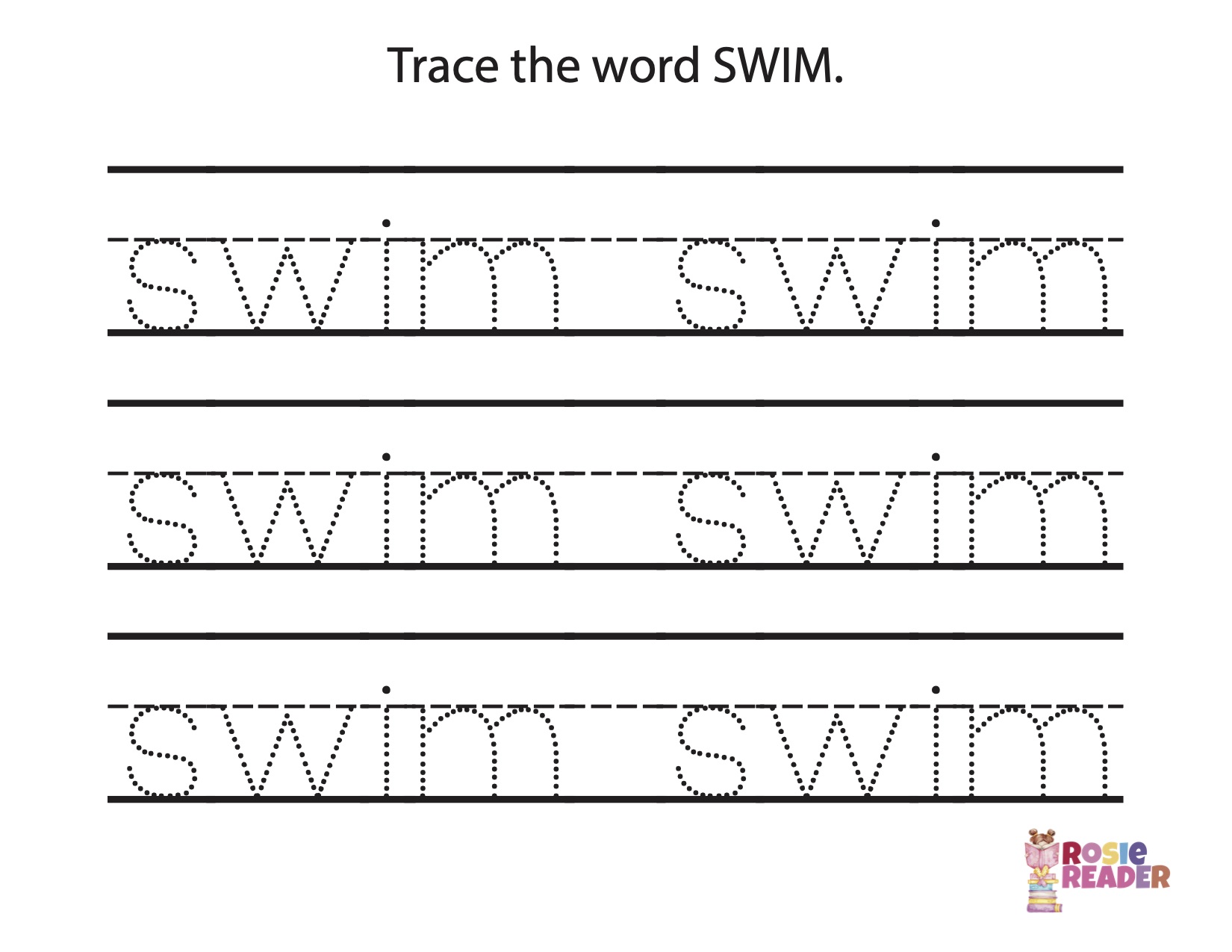 Trace the Word swim Reading adventures for kids ages 3 to 5