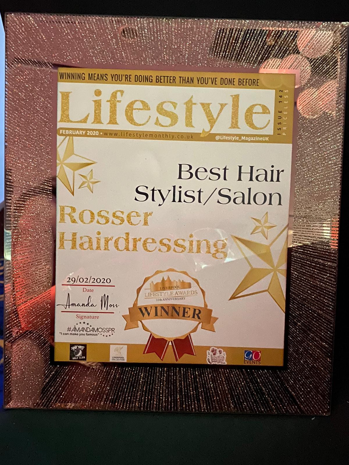 Awards Rosser Hairdressing, Hairdressers, Woolton, Liverpool