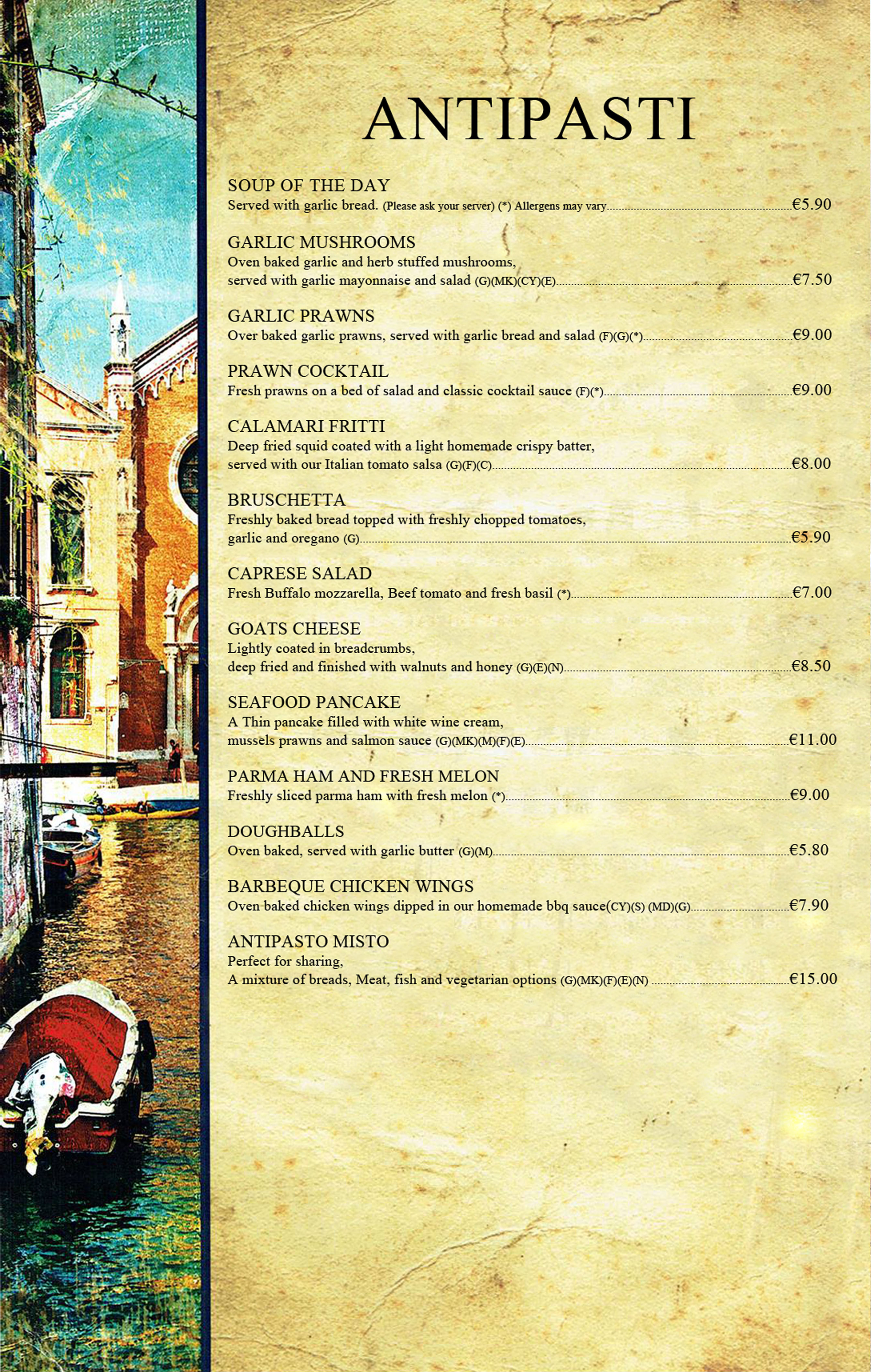Our Menu Italian Restaurant Cork Ristorante Rossini