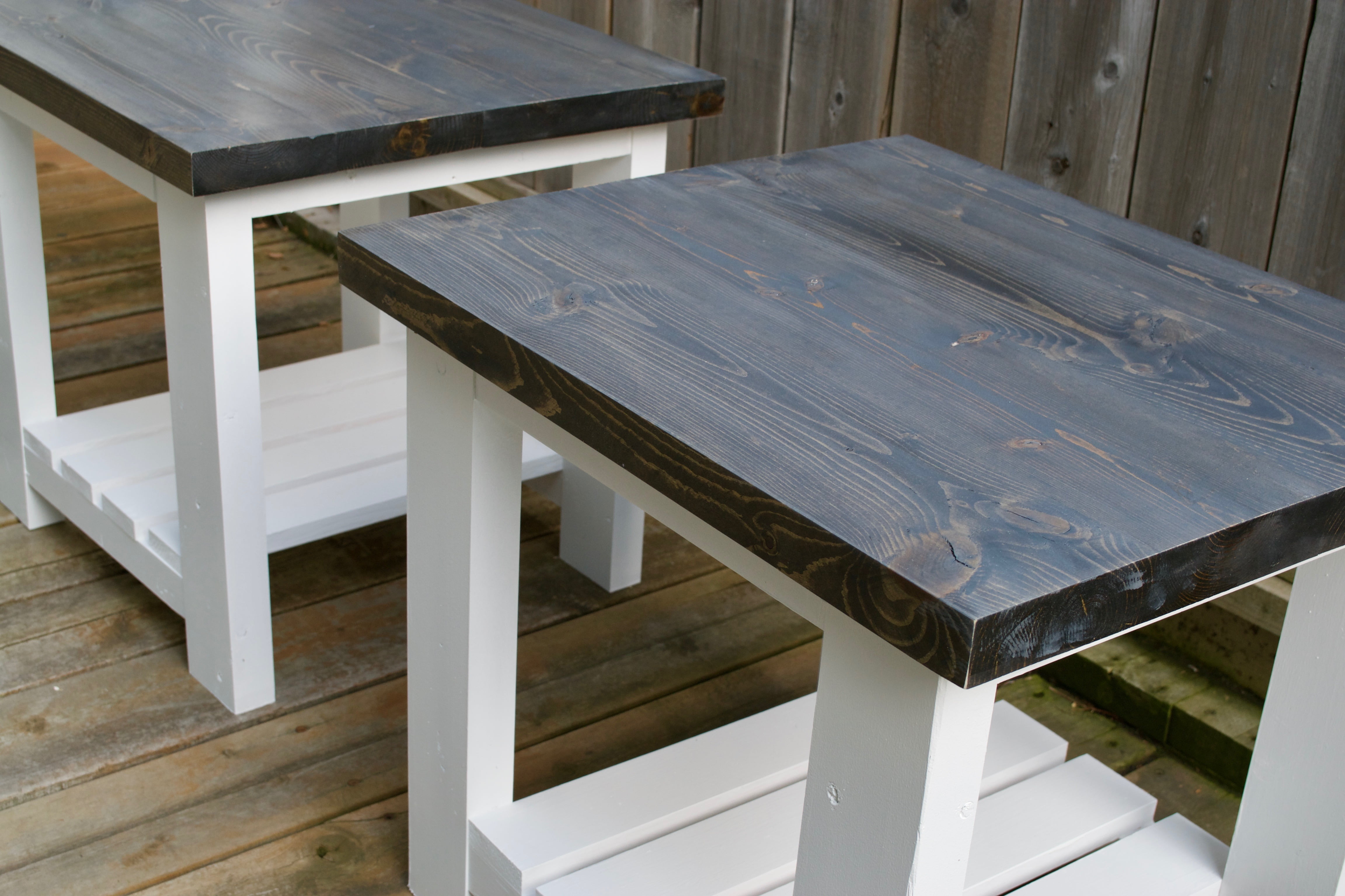 Living Room Set Pine Tables with Antique White and Ebony Stain Ro's