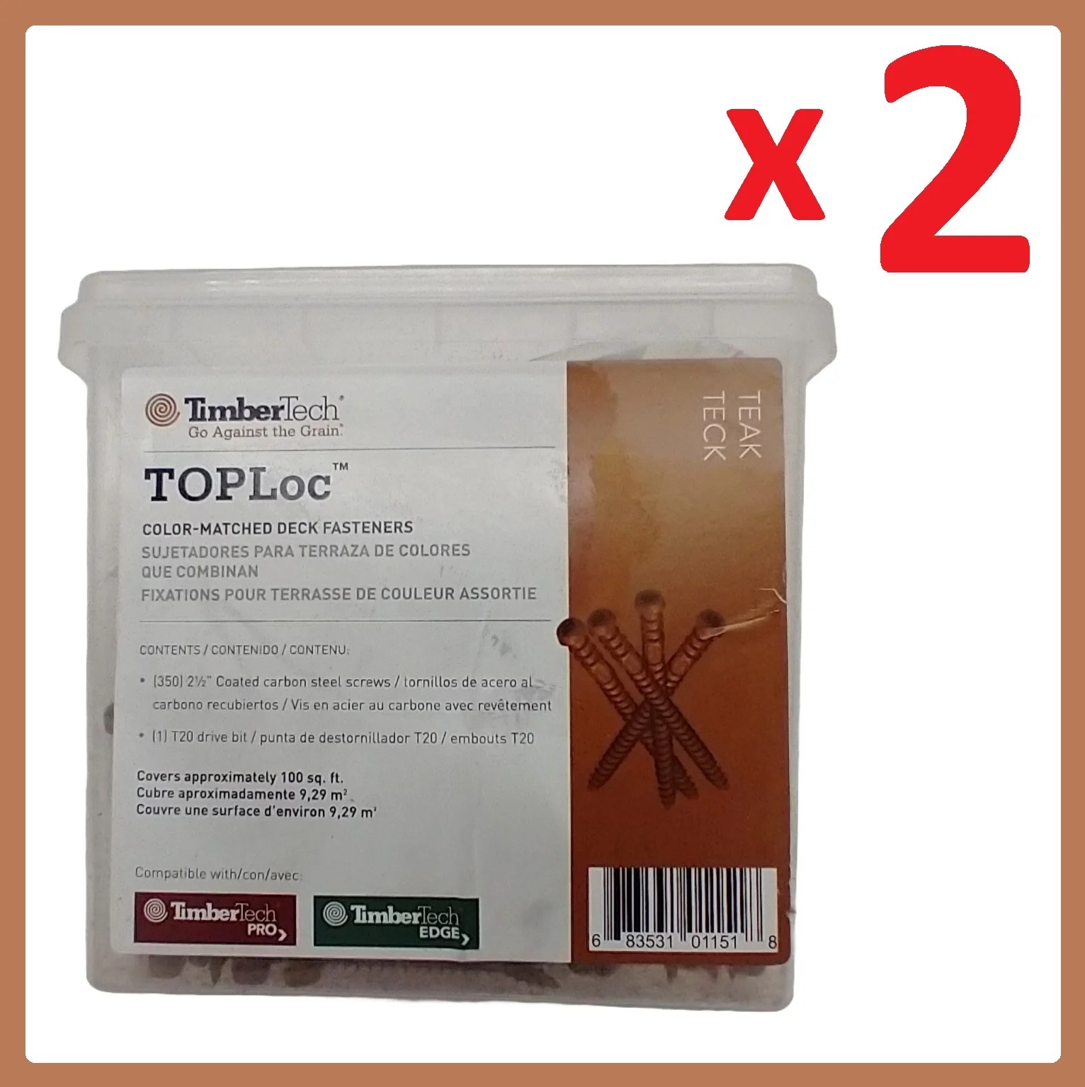(2) TimberTech TOPLoc 21/2" Face Fastener Color Teak Qty. 700 SCREWS TOTAL RoundyBox