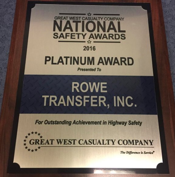 Rowe Transfer Receives Platinum Safety Award Rowe Transfer