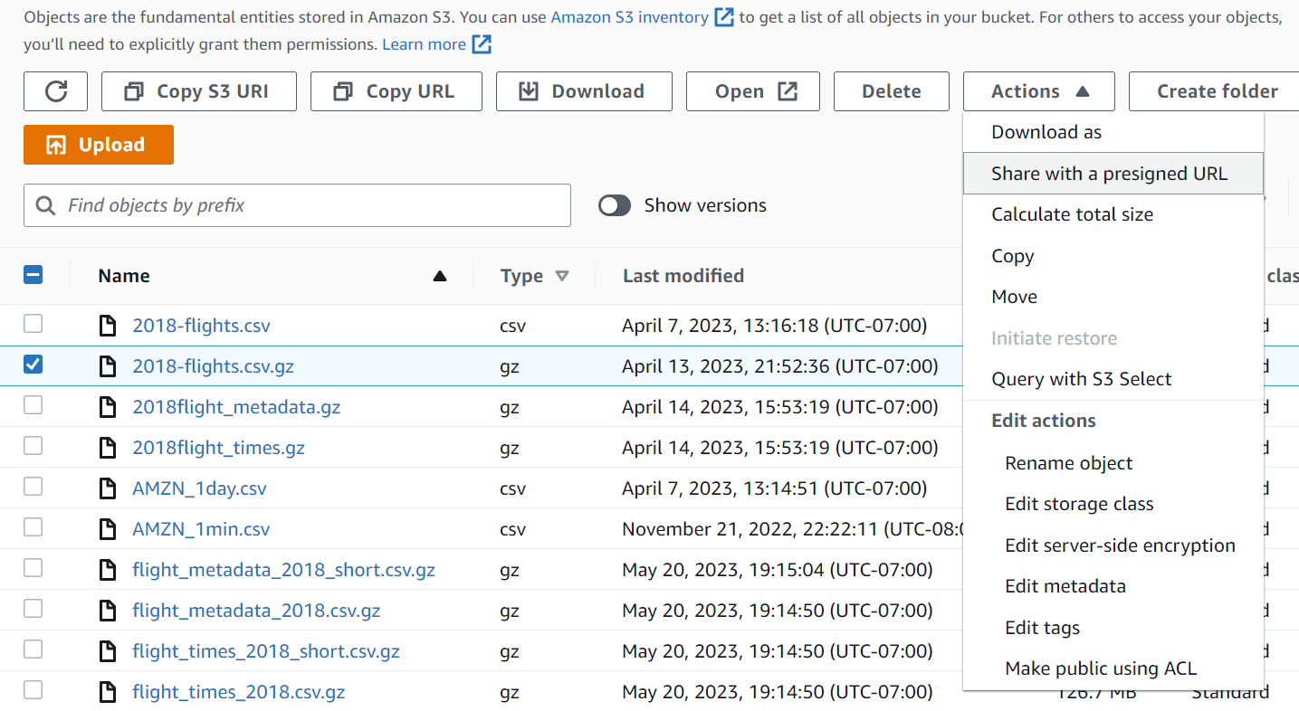 S3 Presigned URL Data Import to Spreadsheet Row Zero