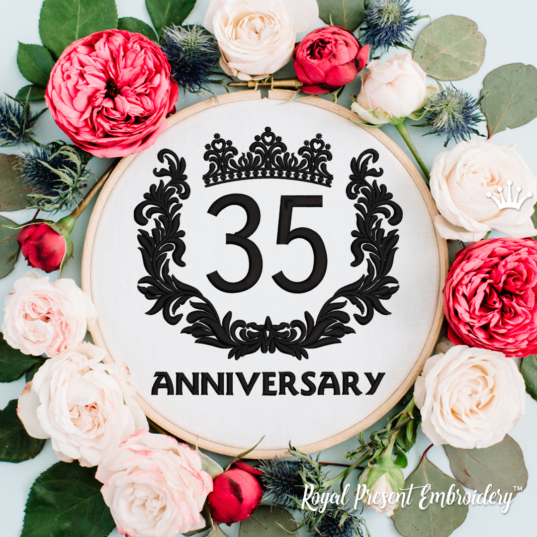 35th Anniversary Machine Embroidery Design 3 sizes Royal Present
