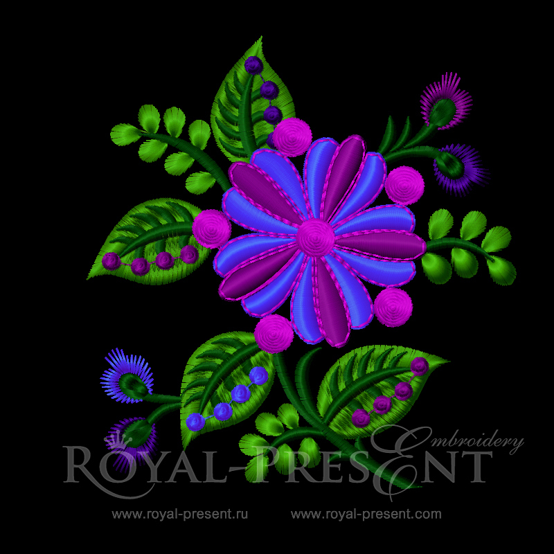 Machine Embroidery Design Fantastic flowers 3D 2 sizes Royal