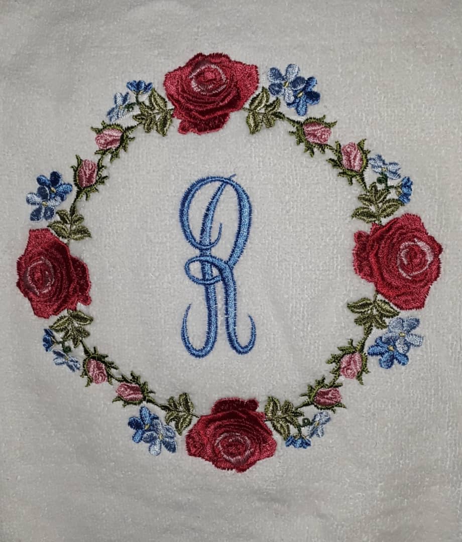 Pink Roses Monogram Blank Machine Embroidery Design 4 sizes Royal