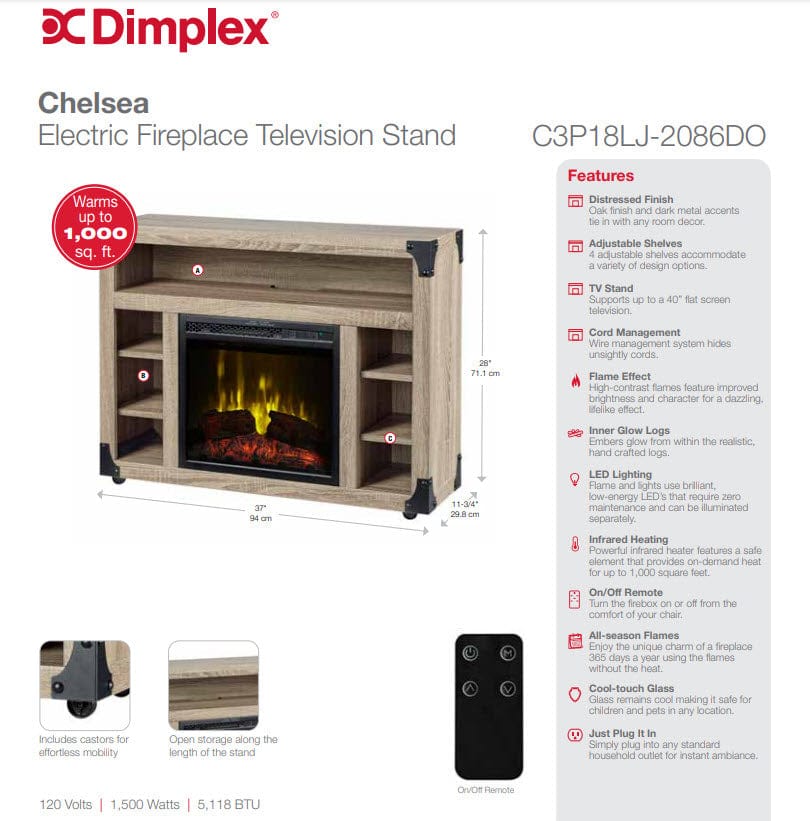 Dimplex 37Inch Chelsea Television Stand Electric Fireplace Royal Fire Pits