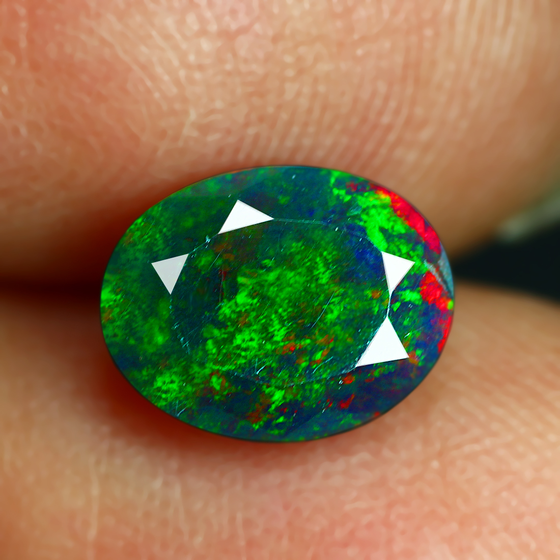 0.79 Ct Oval cut 8.15 x 6.39 x 3.61 mm 3D Multi color Disco Black Fire