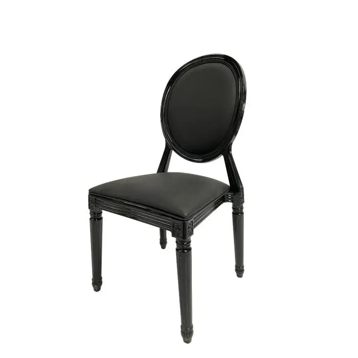 Black King Louis XVI Dining Chair with Solid Back Cushion Royal