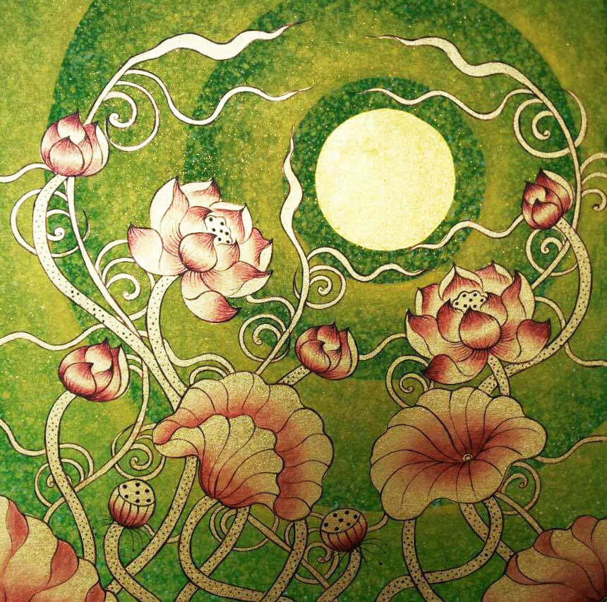 Lotus Flower Design Thai Golden Moon Royal Thai Art