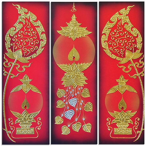 Best Elegant Gold Leaf Bodhi Leaf Painting Royal Thai Art