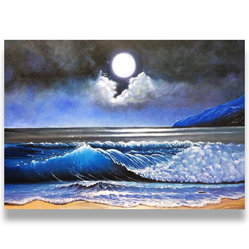 Full Moon Scenery Over Ocean Oil Painting l Royal Thai Art