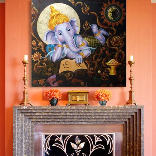 Original Ganesha Mural Painting For Sale l Royal Thai Art