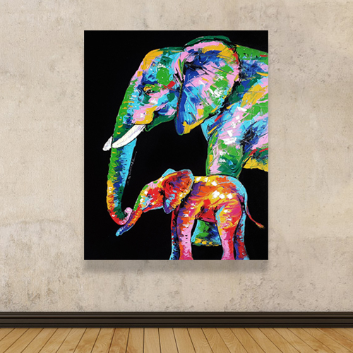 Lovely Mom and Baby Elephant Painting Artwork For Sale