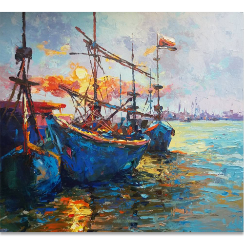 Fishing Boat Painting - Original Oil Paintings For Sale L Royal Thai Art