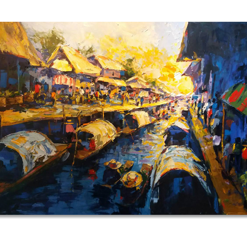Floating Market Bangkok Painting Oil Paintings For Sale l Royal Thai Art