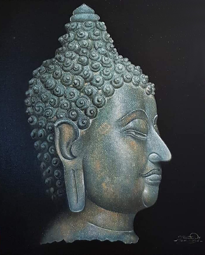 Ancient Buddha Head Painting For Sale Royal Thai Art