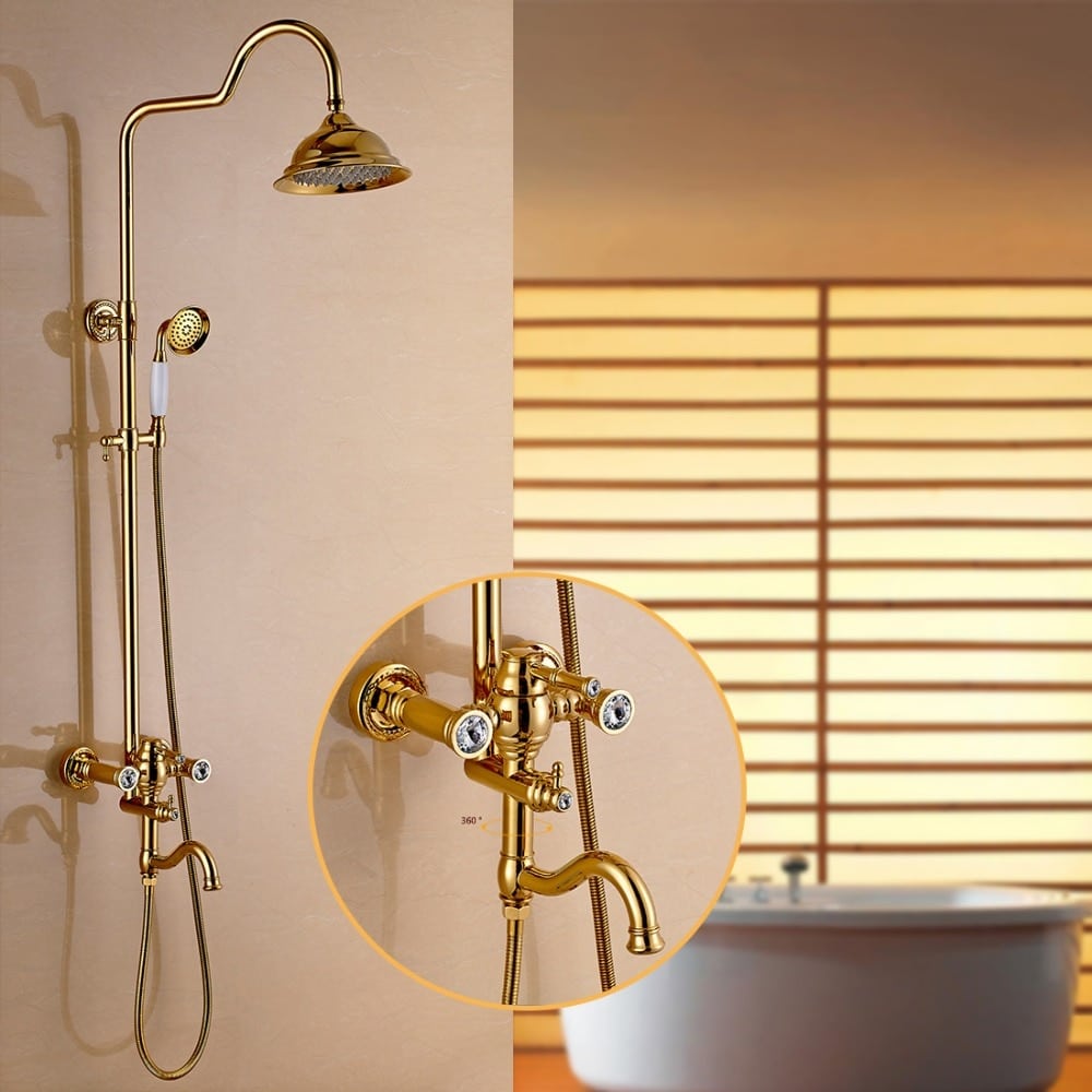 Retro Gold Bathroom Shower Set With Diamonds Royal Toiletry Global