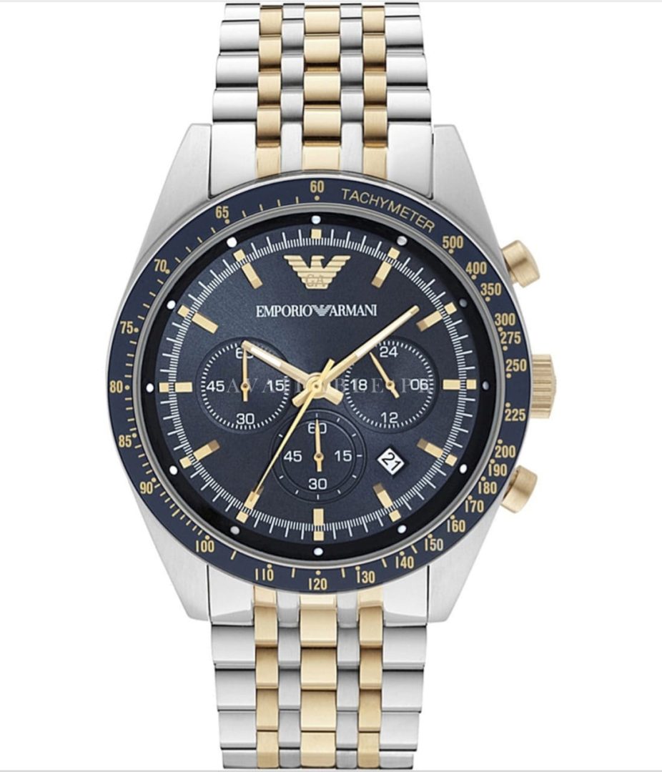 Emporio Armani Men’s Chronograph Two Tone Stainless Steel Blue Dial
