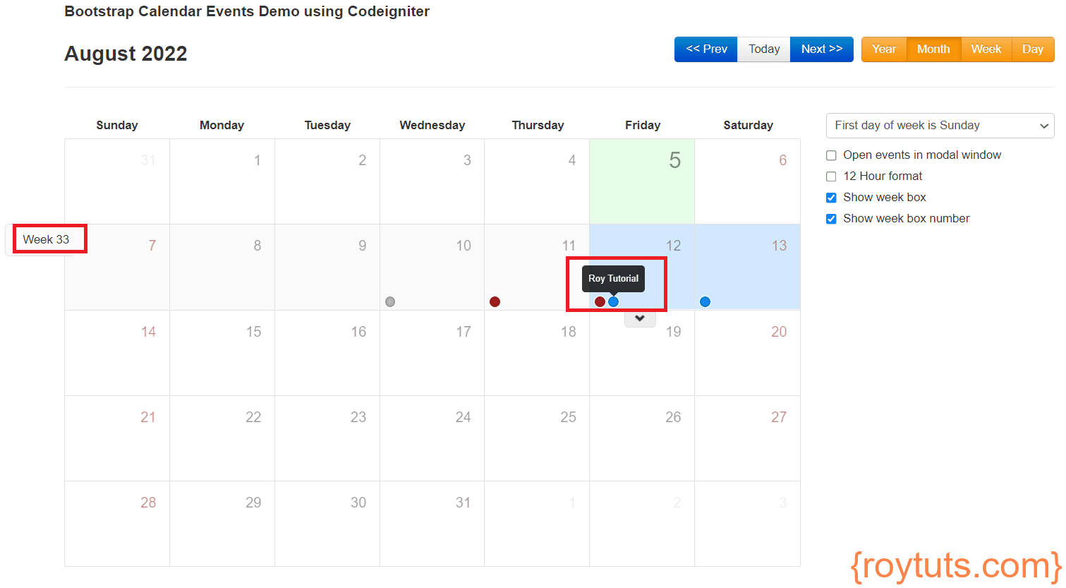 Bootstrap Calendar Events Demo Using Codeigniter Roy Tutorials