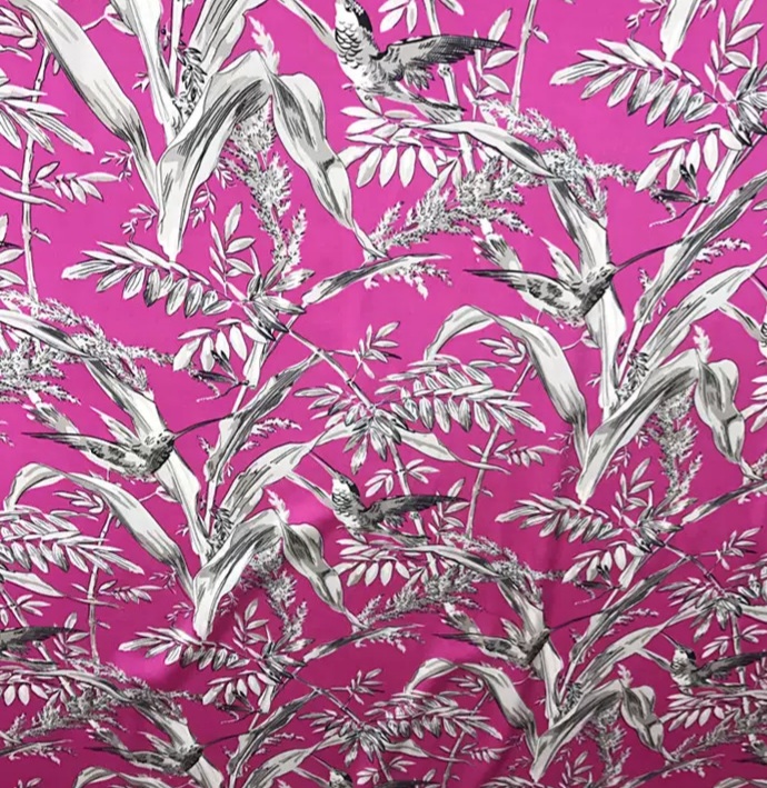 Valentino Fabric Mulberry Silk Digital Inkjet Foliage And Birds Pattern