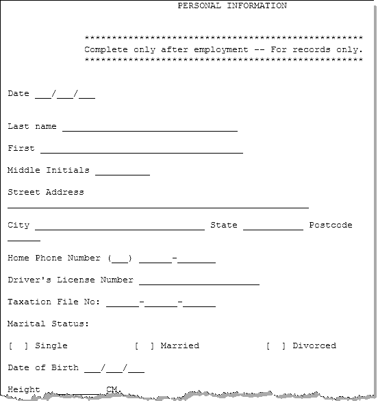 Human Resources in the Workplace Forms List