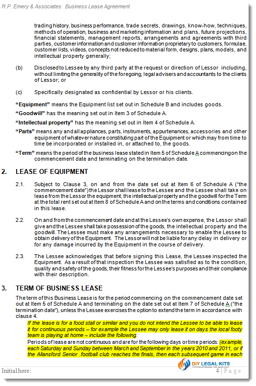 Business Lease Agreement Business Rental Contract