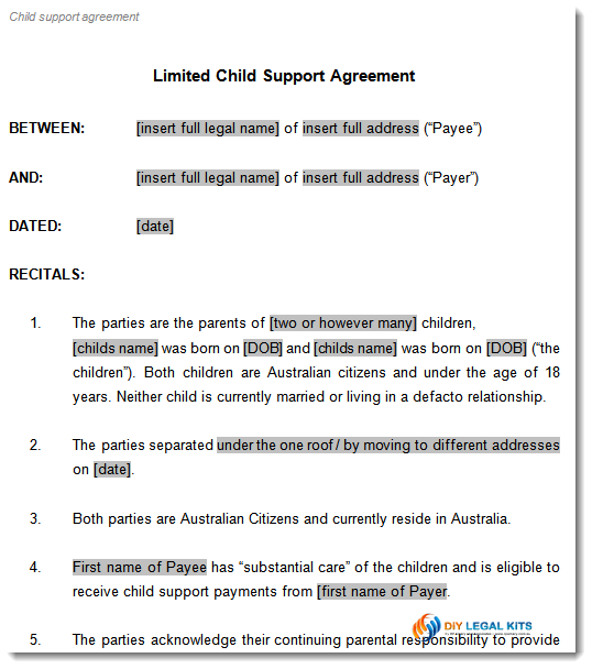 Child Support and Parenting Plan Agreement Template