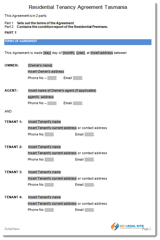 Tasmanian Residential Tenancy Agreement,Rental Agreement Australia
