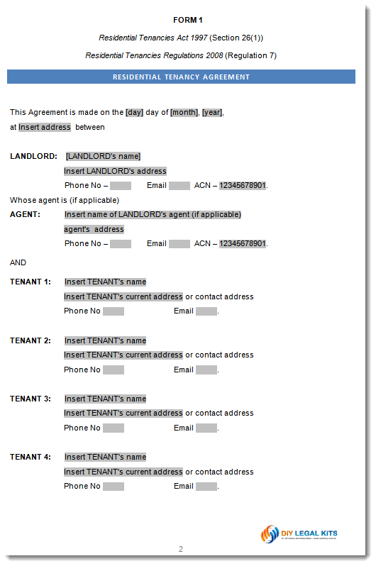 Victorian Residential Tenancy house rental agreement