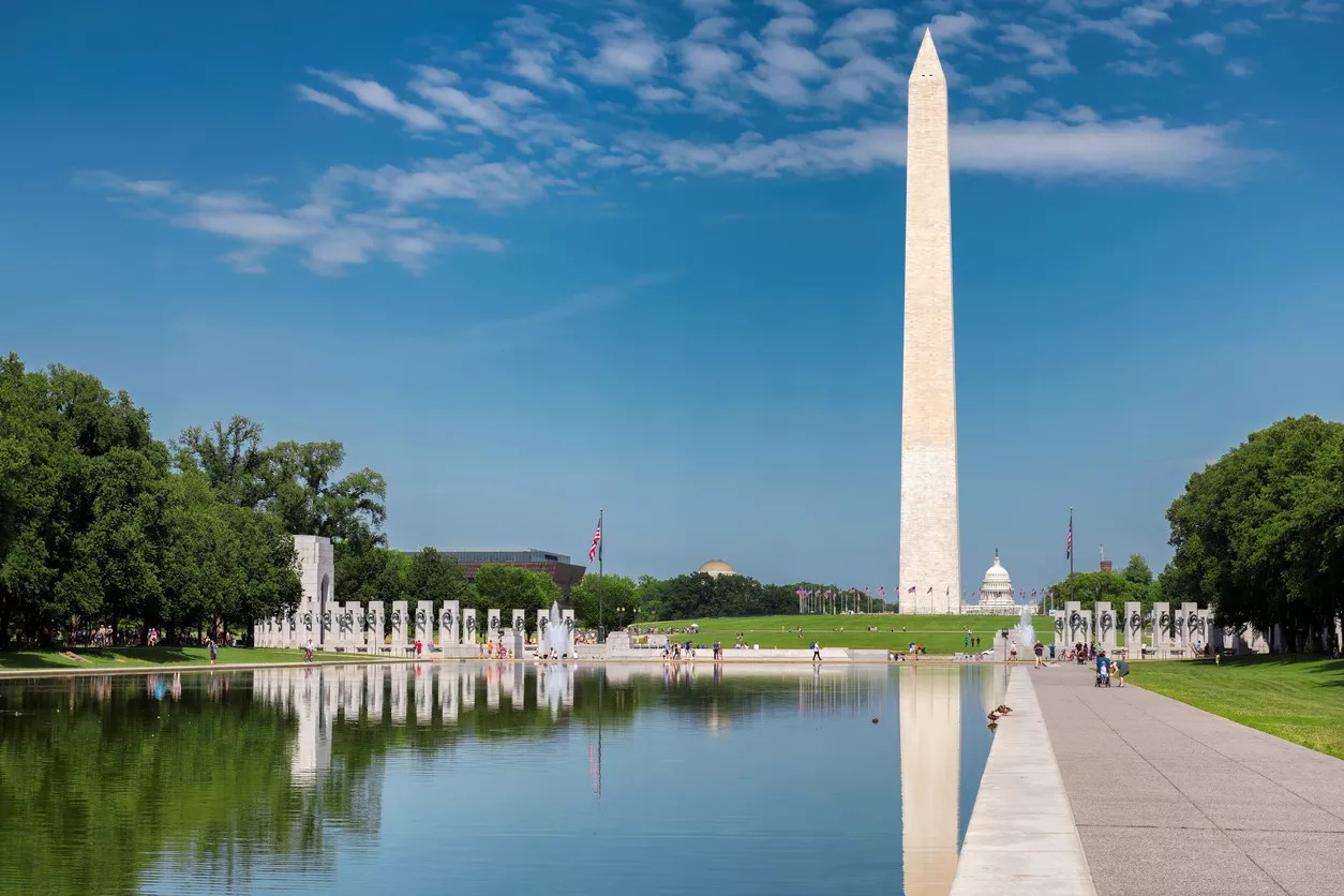 Washington DC Skyline at sunny day Ronald Reagan Building and